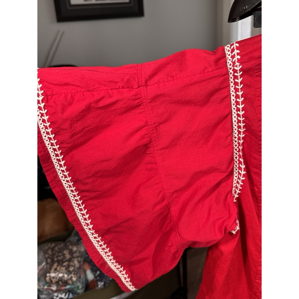 Style & Co Red Embroidered Peasant Blouse Women Large Boho Cotton Top - Picture 6 of 6